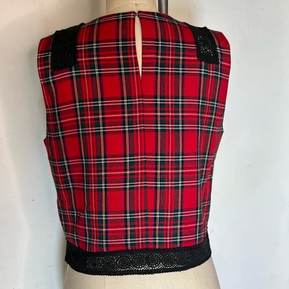 Endless Rose Tartan Plaid Embroidered Strap Sleeveless Top Size M Crochet - Picture 5 of 8